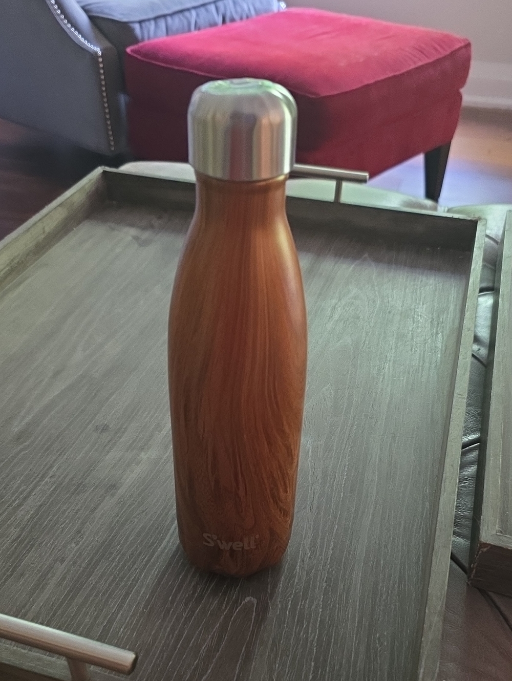 S'well Woodgrain Stainless Insulated Bottle - Brown with Silver Cap
